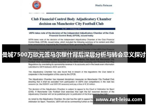 曼城7500万欧元签马尔穆什背后深层分析与转会意义探讨