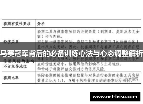 马赛冠军背后的必备训练心法与心态调整解析