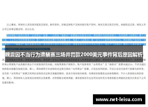 魏震因不当行为遭禁赛三场并罚款2000美元事件背后原因解析